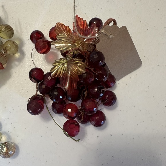 Set/3 Red & Yellow, Plastic Lucite Faceted Jeweled Grape‎ Clusters Leaves - Picture 5 of 8